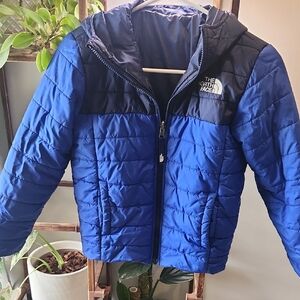 The North Face Kids S Blue Reversible Hooded Puffer Jacket